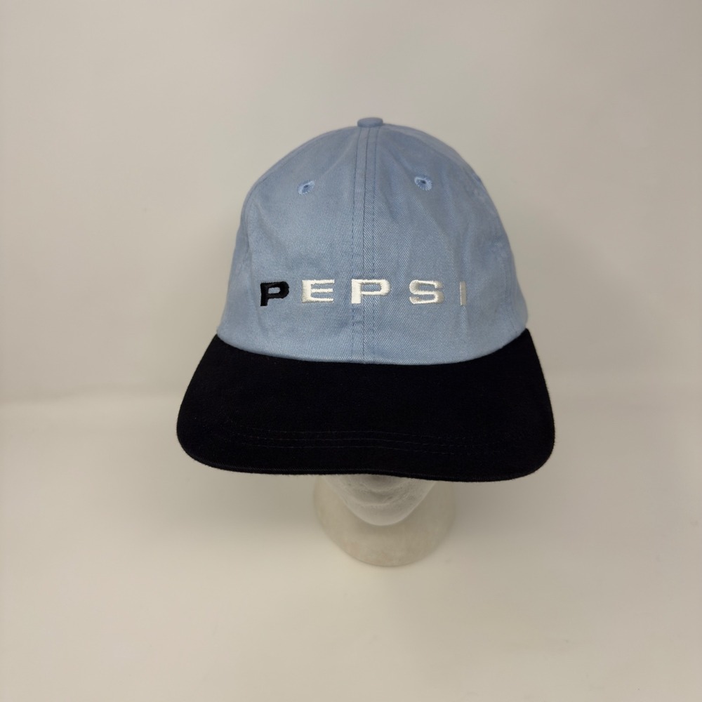 Pepsi Vintage Strapback Hat Light Blue Black Embroidered Logo Cotton Cap 90s